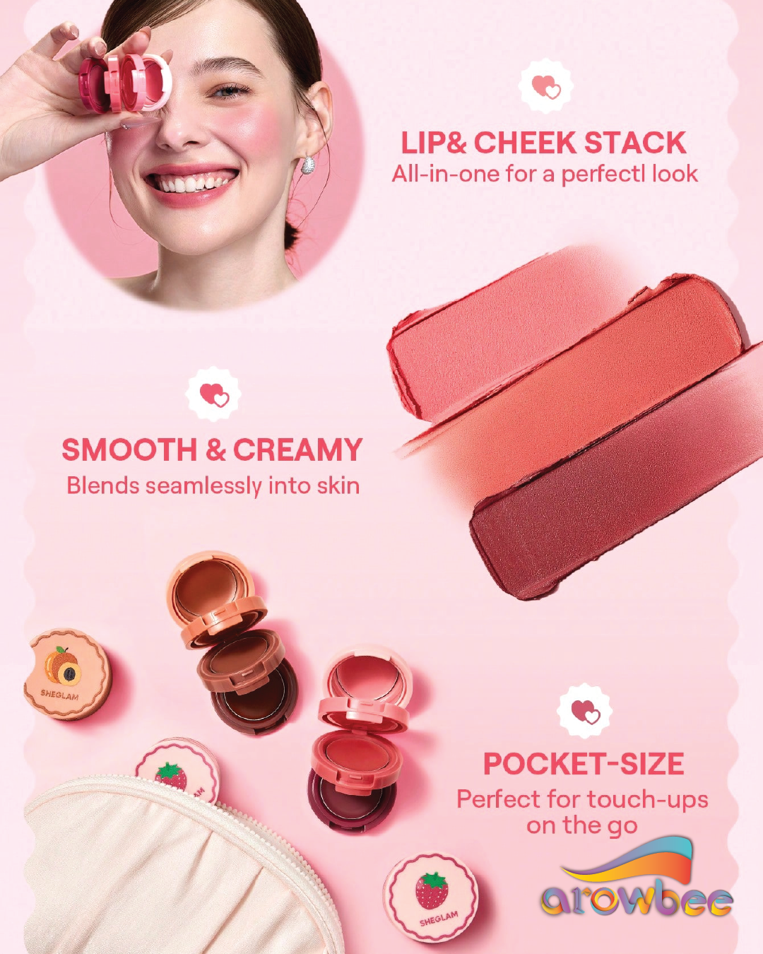 SHEGLAM Apricot Dream Cheek & Lip Cream Stack