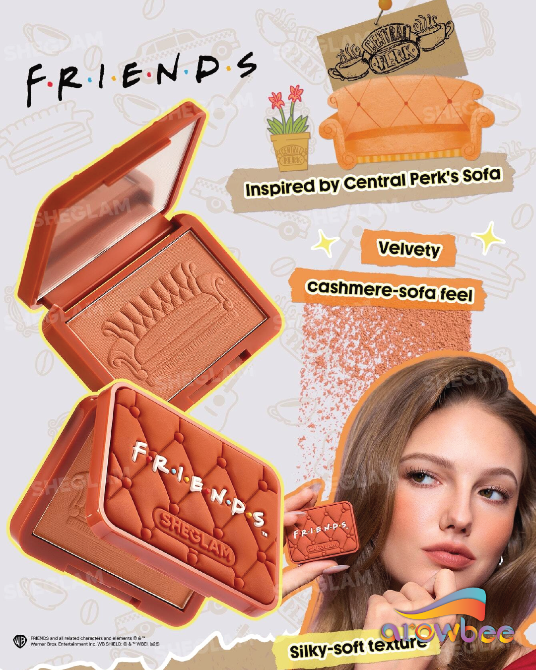 FRIENDS™ | SHEGLAM Take A Seat Velvet Sofa Blush